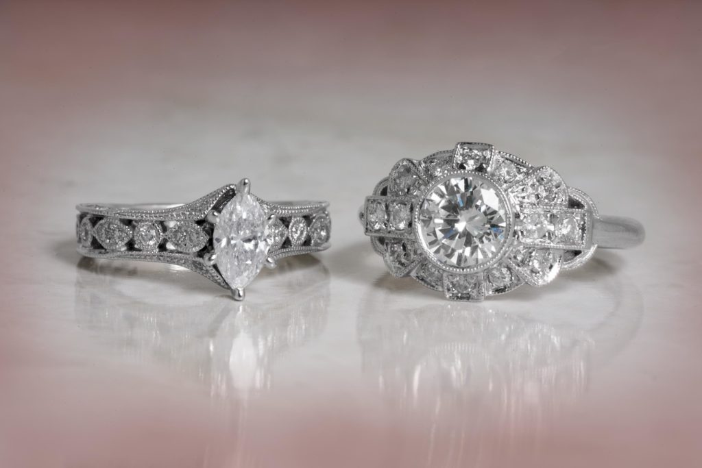 image of 2 vintage diamond engagement rings