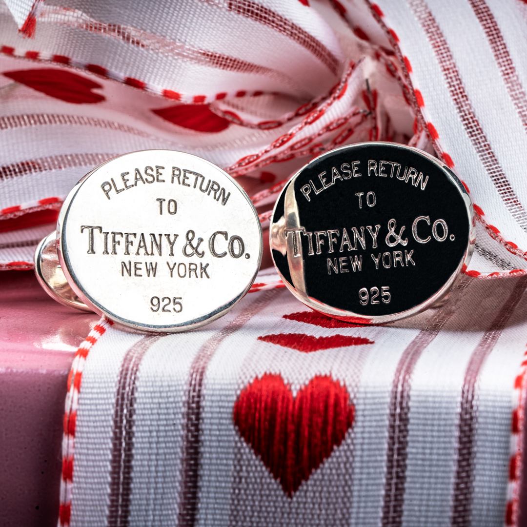 Vintage sterling silver Tiffany & Co. Please Return to Tiffany cufflinks.