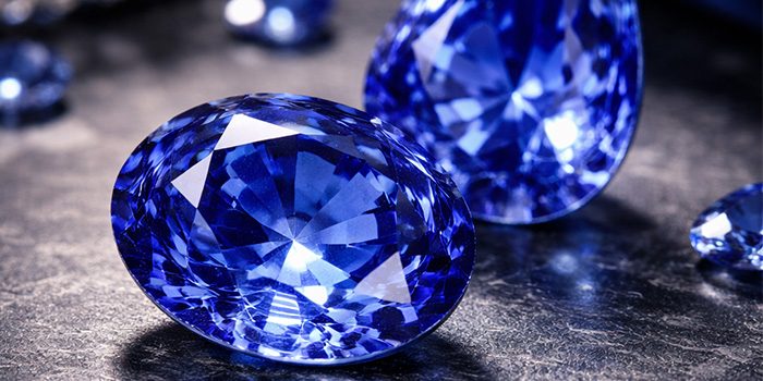 a close-up image of sapphires on a table
